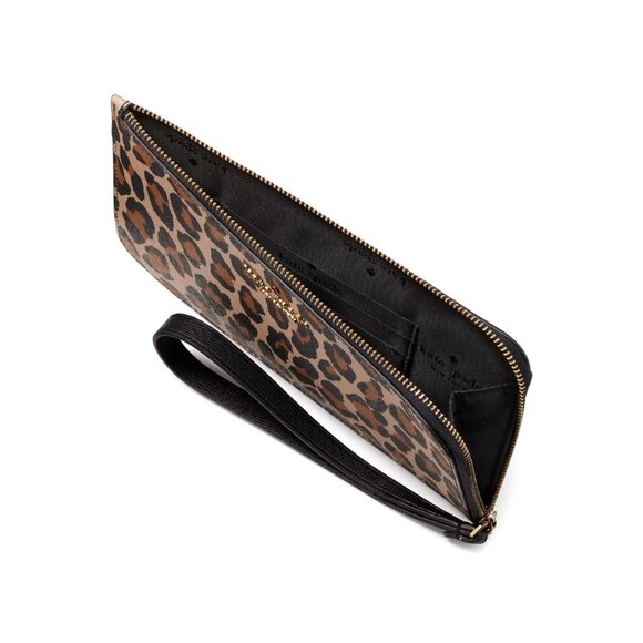 New Kate Spade Lucy Leopard Medium L Zip Wristlet Brown Multi - Picture 2 of 3